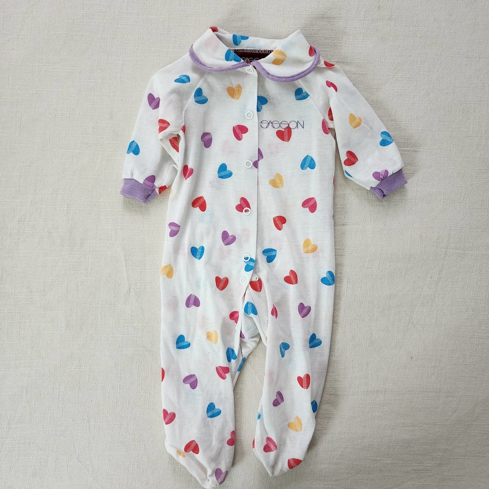 Vintage Heart Footed Pajamas 0-3 months